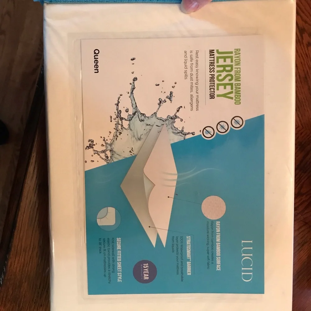 Lucid Queen mattress protector. New. White